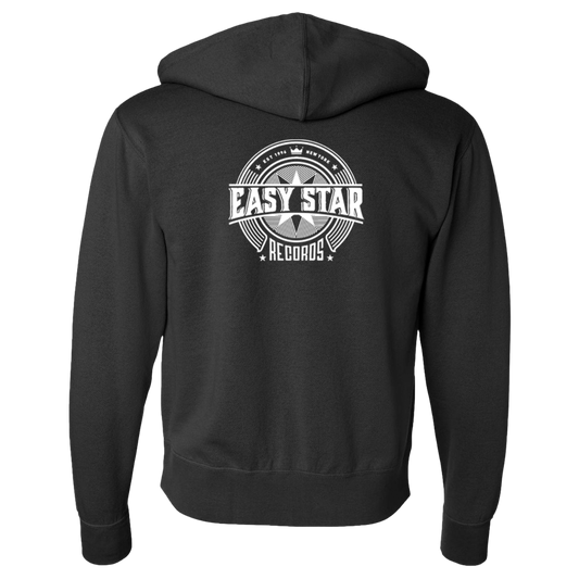 Easy Star Records Circle Logo Zip Up Hoodie - Black with White Print