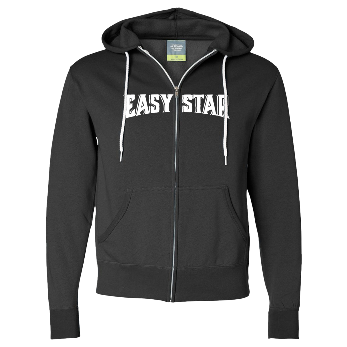 Easy Star Records Circle Logo Zip Up Hoodie - Black with White Print