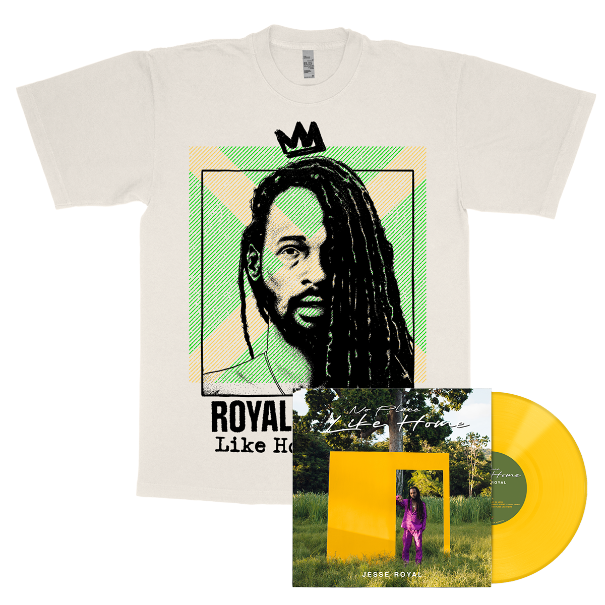 Jesse Royal - No Place Like Home Tee + Exclusive Mustard Gold Vinyl Bundle