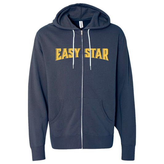 Easy Star Records Circle Logo Zip Up Hoodie - Slate Blue with Yellow Print